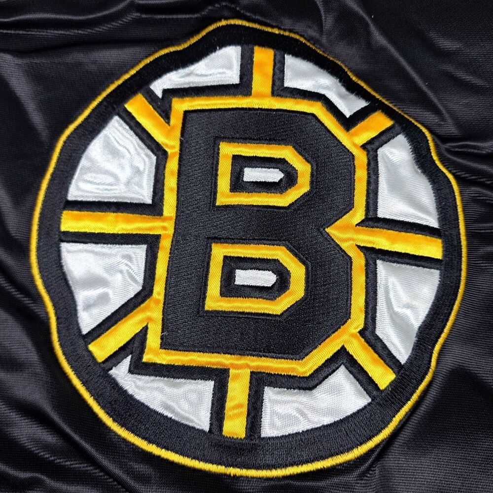 Vtg Boston Bruins G-III & Carl Banks Satin Bomber Jacket Mens L NHL Snap Up - Picture 13 of 16